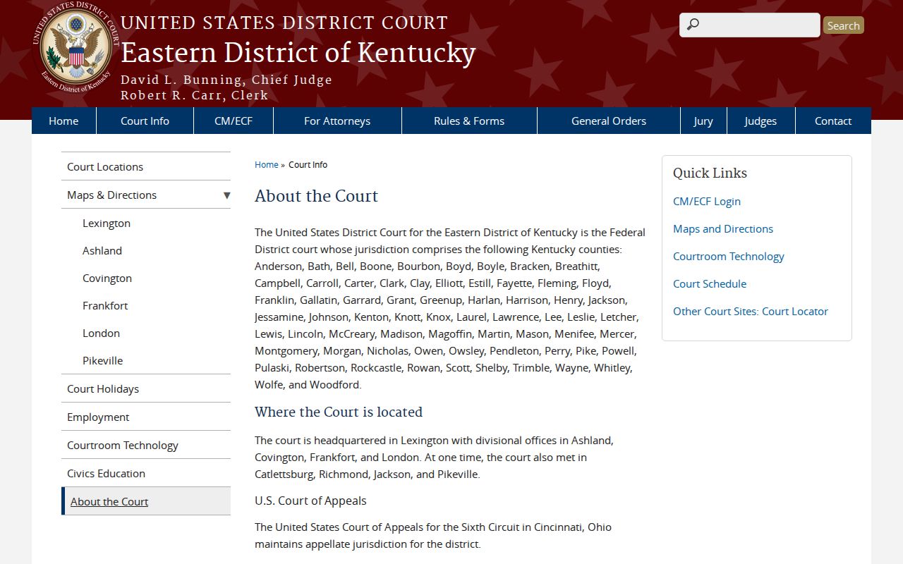 Eastern District jurisdiction for Trimble County criminal court records
