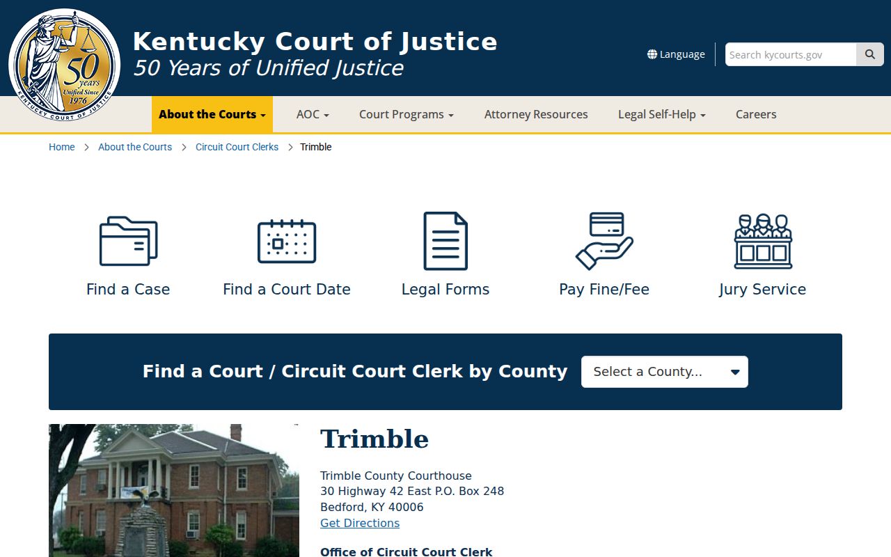Trimble County criminal court cases and Circuit Court Clerk information